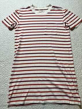 Madewell Womens XS T-Shirt Red White Striped Short Sleeve Cotton Pocket
